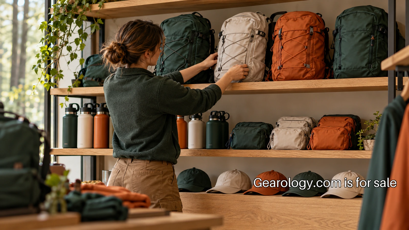 An outdoor retail assortment being prepared on a workbench